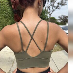 OTOS Activewear Sport Bra Crop Top Tank Padded Crisscross Athletic Olive M